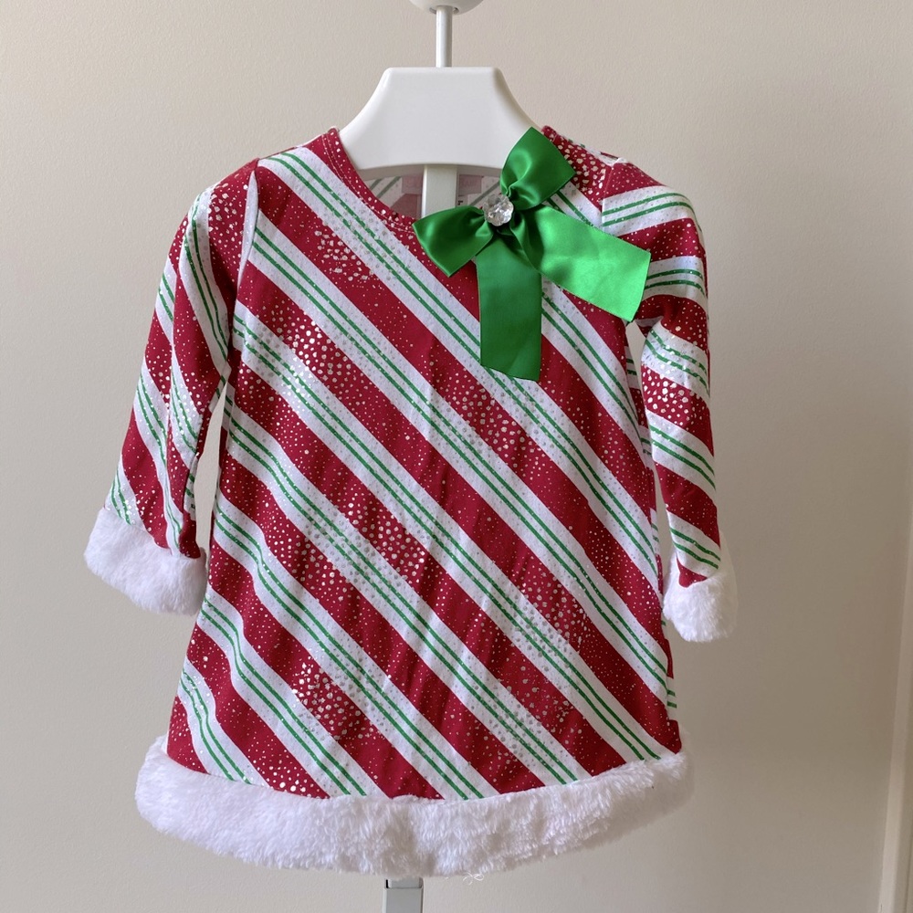 Bonnie Baby Christmas Dress with Fur Trim